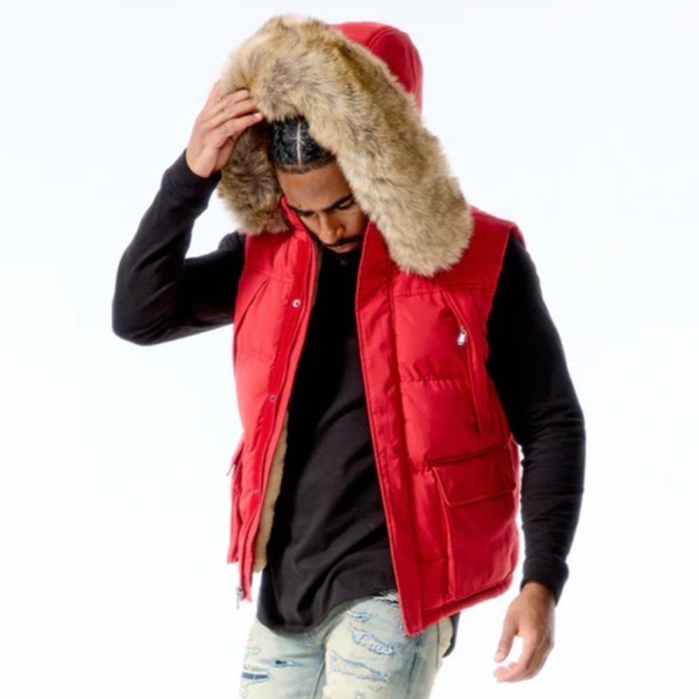 Jordan Craig Legacy Men's Yukon Fur Lined Hooded Puffer Vest in red 4XL - Picture 2 of 13